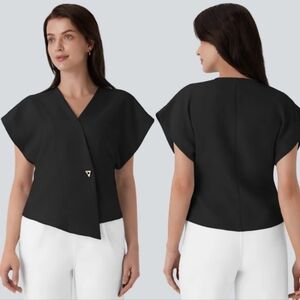 Commense Black Asymmetric V-Neck Short Sleeve Top